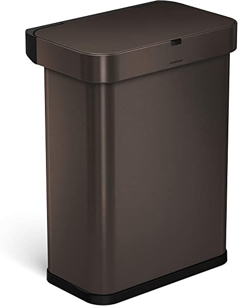 simplehuman 58 Liter / 15.3 Gallon Touch-Free Rectangular Kitchen Trash Can, Voice and Motion Sensor Activated, Dark Bronze Stainless Steel