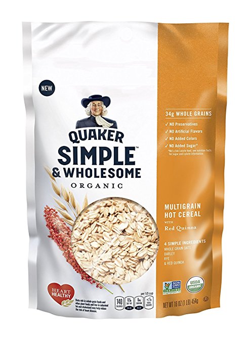 Quaker Simple & Wholesome Organic Multigrain Hot Cereal, Oats with Barley, Rye & Red Quinoa, 1 lb Bags, 3 count