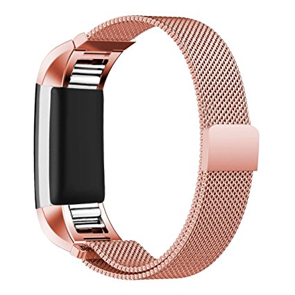 Maledan Replacement Metal Bands for Fitbit Charge 2, Stainless Steel Milanese Bracelet with Magnet Lock, Large and Small