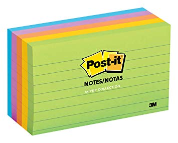 Post-it Notes, America’s #1 Favorite Sticky Note, 3 in x 5 in, Jaipur Collection, Lined, 5 Pads/Pack (635-5AU)