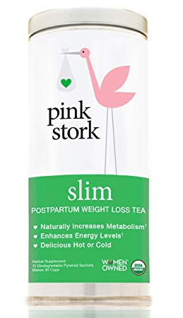 Pink Stork Slim: Postpartum Energy Tea, USDA Organic Loose Leaf Herbs in Biodegradable Sachets, Naturally Increase Metabolism & Maintain Healthy Energy Levels, Improve Digestion, -30 Cups