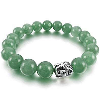 INBLUE Women,Men's 12mm Energy Bracelet Link Wrist Energy Stone Simulated Buddha Mala Bead