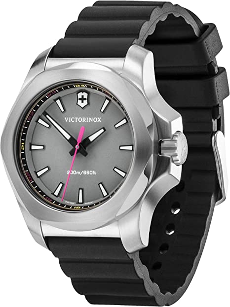 Victorinox I.N.O.X. V Analog Quartz Watch with Grey Dial and Black Rubber Strap