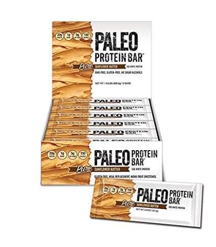 Paleo Protein Bar® (Organic SunButter) 12 Bars (150 Cal, 20g Egg White Protein 5 Net Carbs)