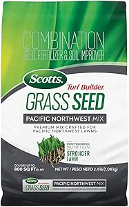 Scotts Turf Builder Grass Seed Pacific Northwest Mix with Fertilizer and Soil Improver, Premium Mix, 2.4 lbs.