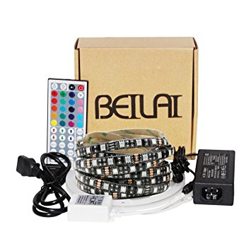 RGB SMD5050 300 LEDs Light Strip Kit, BEILAI 5M Waterproof Flexible Color Changing Rope Light for Indoor and Outdoor Decoration