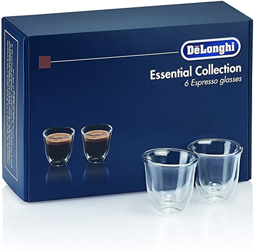 DeLonghi America 5513296651 Essential Collection Double Walled Thermo Espresso Glasses (Set of 6), Clear