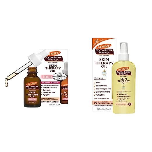 Palmer's Cocoa Butter Formula Moisturizing Skin Therapy Oil for Face & 10 Pure Facial Oil Blend, 1 Ounce & Cocoa Butter Formula Skin Therapy Moisturizing Body Oil, Deep Body Moisturizer for Dry