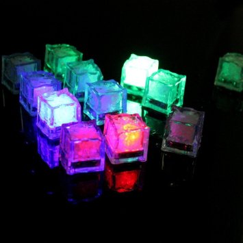 24 Pcs [Flashing Submersible LED Lights] Eruner Multi-Color Liquid Sensor Ice Cubes Light LED Glow Light Drinking Wine Wedding Party Decoration (24 Pcs Cube, Multicolor)