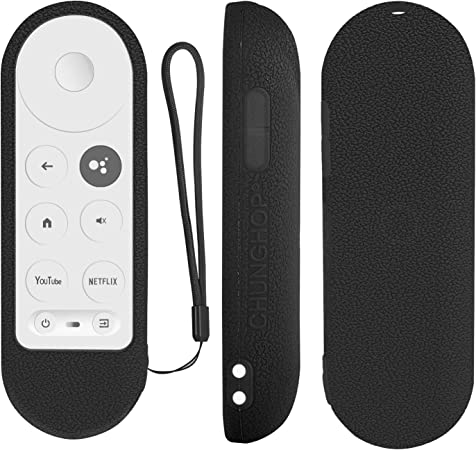 Protective Silicone Remote Case for Chromecast with Google TV 2020 Voice Remote Control, Skin-Friendly Protective Cover for 2020 Chromecast Voice Remote, Shockproof Washable Cover with Loop-Black