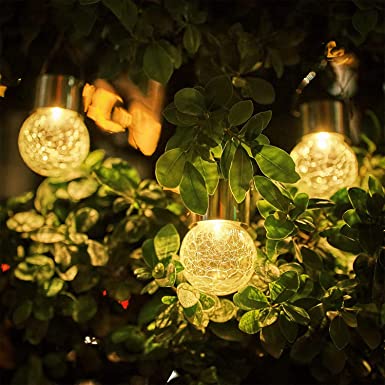 Hanging Solar Lights Outdoor 6Packs - Decorative Cracked Glass Ball Lights Waterproof Solar Lanterns with Handle and Clip for Umbrella,Garden Yard, Patio, Fence, Tree, or Holiday Decoration