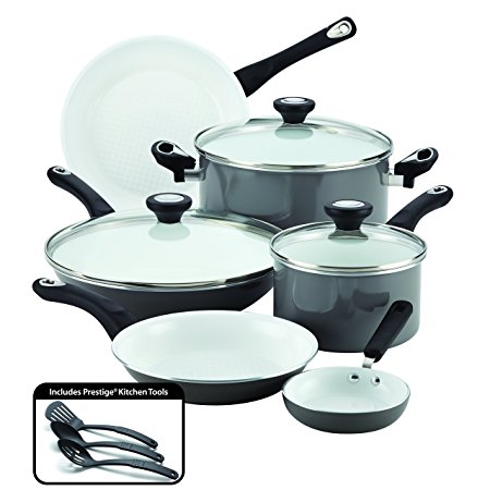 Farberware Purecook Ceramic Nonstick Cookware 12 Piece Cookware Set, Gray