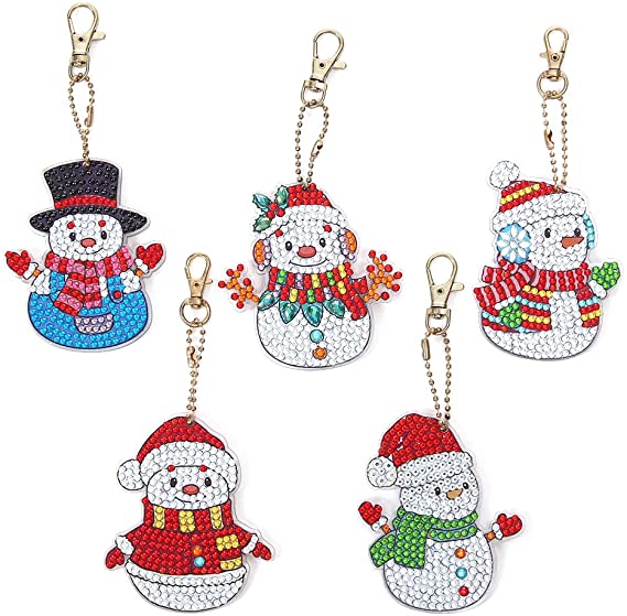 Keychain Diamond Painting,5D DIY Diamond Painting Kits for Kids and Adult,Special Shape Full Drill Diamond Key Ring Set Diamond Pendant Kits for Backpack Shoulder Bag Accessories (Snowman)