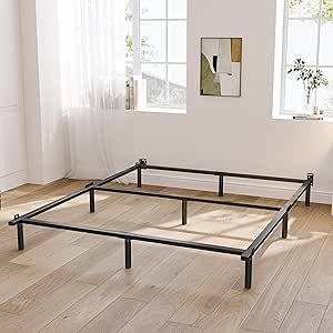 ZIYOO Full Size Bed Frame, 7 Inch Low to Ground, 9 Legs Heavy Duty Bed Base, Box Spring Support and Mattress Foundation,Non-Slip, Noise-Free, Easy Assembly, Black