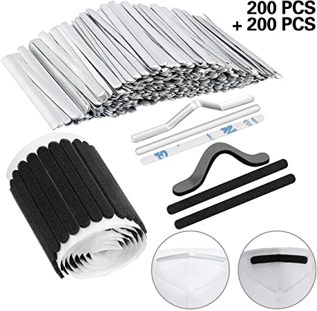 200 Pieces Nose Bridge Aluminum Nose Bridge Strip and 200 Pieces Anti-Fog Nose Bridge Nose Bridge Pads for DIY Handmade Face Protectors Crafts Supplies (Black Sponge Pad)