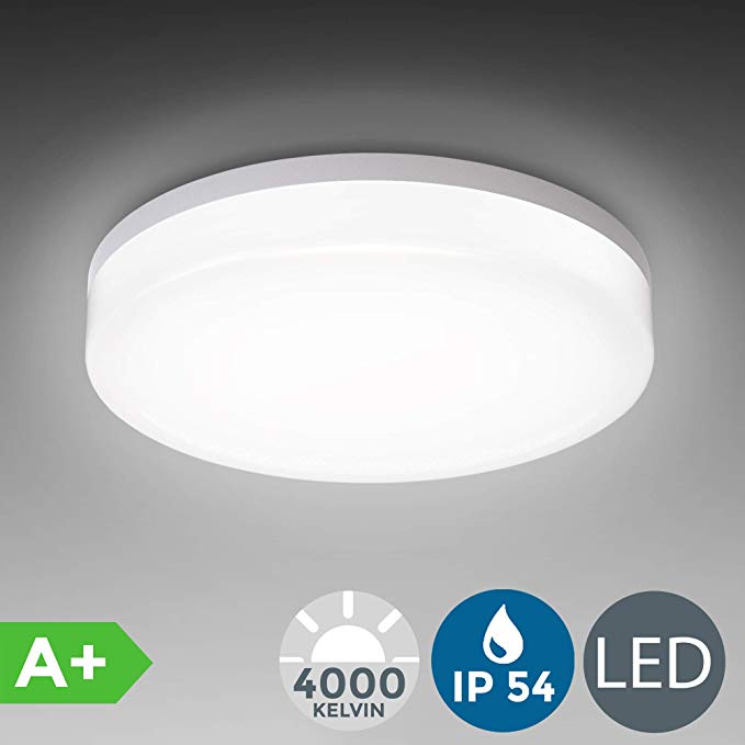 B.K.Licht - LED Bathroom Ceiling Light, 13W LED board included, IP54 Splash Water Protection, neutral day white 1600 lm