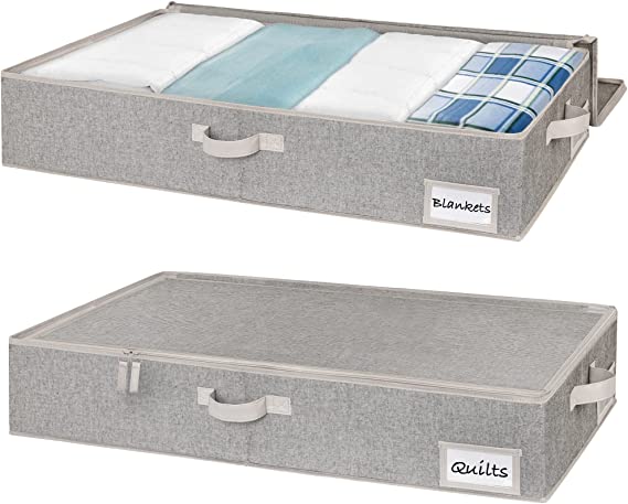 StorageWorks Underbed Storage Box With Zippers, Underbed Storage Clothes Organizer With Sturdy Structure,Gray, Large, 2 pack