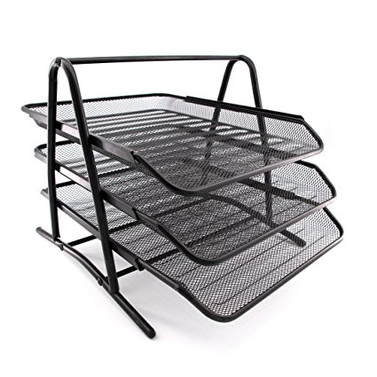 HAODE FASHION 3 Tiers Steel Mesh Document Tray, File Basket, Office Desk Organizer, Letter Tray Organizer, Desktop Document Paper File Organizer, Black
