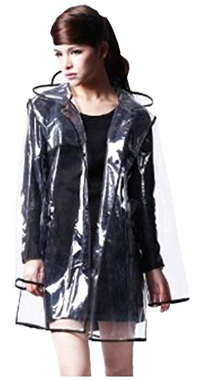 Bienvenu Women's Hooded EVA Raincoat Waterproof Transparent with Black Edge Short