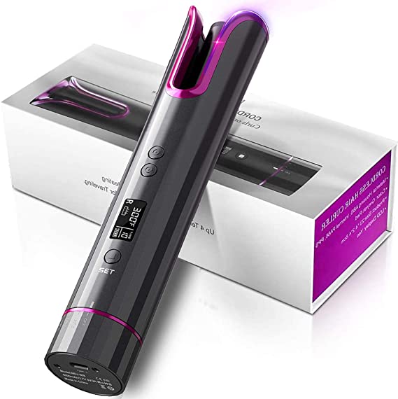 Hair Curler, NAVRUF Automatic Cordless Hair Curling Iron, Auto Curler with Adjustable Temperature LCD Display and Timer