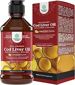 Icelandic Cod Liver Oil Liquid - Wild Caught Nordic Omega 3 Fish Oil Liquid for Adults & Kids - Easy to Take Omega 3 Liquid Cod Liver Oil Capsules Alternative - Light Lemon Mint Flavor (8 Ounce)