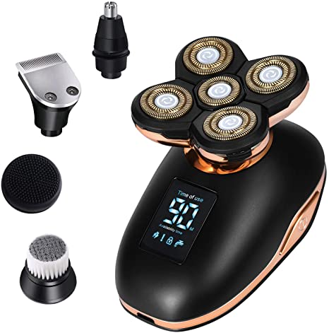 Electric Razor for Men Bald Head Shaver Hair Clippers Wet and Dry 5 in 1 Head and Face Grooming Kit Cordless Rechargeable LCD Display
