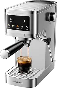 SHARDOR Espresso Machine 20 Bar, Professional Espresso Maker with Milk Frother Steam Wand and Touchscreen, Compact Stainless Steel Coffee Machine with Adjustable Temperature,for Cappuccino, Latte