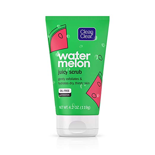 Clean & Clear Hydrating & Exfoliating Juicy Watermelon Face Scrub, Buffs Dirt & Oil While Cleansing & Quenching Dry Skin, Gentle & Oil-Free Daily Facial Cleanser, 4.2 oz