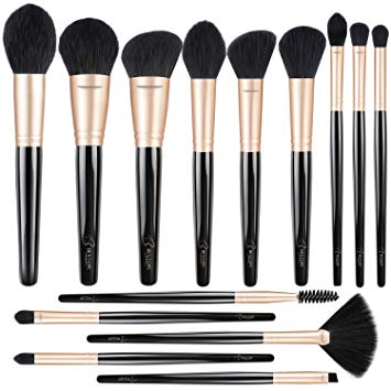 BESTOPE Professional Makeup Brushes Premium Synthetic Cosmetic Brush Set Kit for Blending Foundation Powder Blush Concealer Highlighter Eyeshadows(Black Gold Luxury Series)