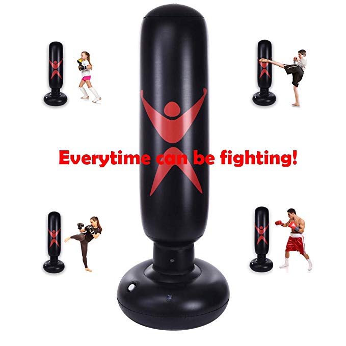 GXOK Inflatable Kids Punching Bag - Inflatable Tumbler Boxing Column Sandbag,Boxing Punch Exercise Set-Standing Boxing Bag for Immediate Bounce-Fitness Ball,Punch Exercise Set[Ship from USA Directly]