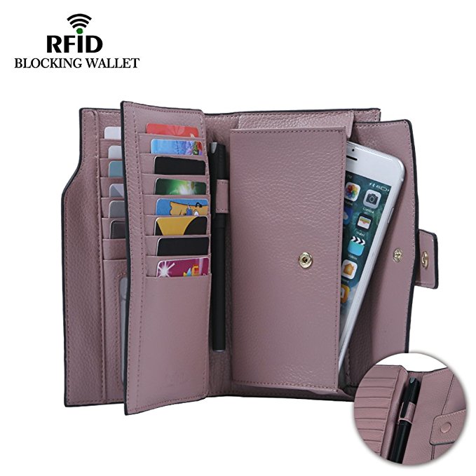 Befen Women's RFID Blocking Large Capacity Luxury Full Grain Genuine Leather Clutch Wallet Multi Card Organizer Holders