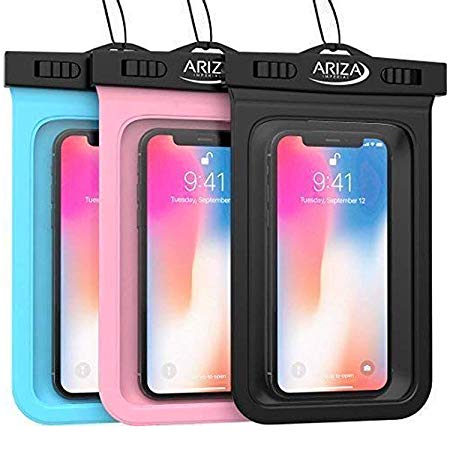 3 Pack Universal Waterproof Pouch Case with Lanyard Strap for iPhone X, 8/7/7 Plus/6S/6/6S Plus, Samsung Galaxy S9/S9 Plus/S8/S8 Plus/Note 8 6 5 4, Google Pixel 2 HTC
