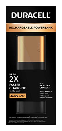 Duracell Rechargeable Powerbank 20100 Mah | 7 Day Portable Charger | Compatible with iPhone, iPad, Samsung, Android, More | TSA Carry-On Compliant