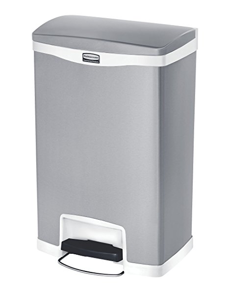 Rubbermaid Commercial Slim Jim Stainless Steel Front Step-On Wastebasket, Front-Step, 13-gallon, White (1901997 )