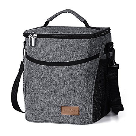 Lifewit Insulated Lunch Box for Men & Women & Kids, Thermal Bento Bag, Cooler Large Camping Box, Picnic Container with Adjustable Shoulder Strap, 9L, Grey