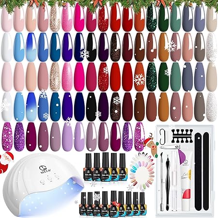 MEFA Gel Nail Polish Kit with UV Light - 42 Colors Fall Winter 60 Pcs Gel Nail Starter Kit with Base Matte Glossy Top Coat, Instant Cuticle Remover Care, Nail Art Accessories, Manicure Tool Organizer Box DIY Salon Home Christmas Gifts for Women
