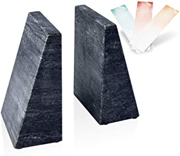 Hampstead Bookends - Decorative Marble Book Stoppers - Home, Office, Elegant Creative Shelf Decor -Triangular 100% Natural Polished White Marble Bookends (Black)