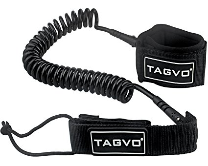 Tagvo SUP Leash Coiled 10ft Super Strong 7mm Cord, Comfortable Padded Neoprene Ankle Cuff Stand up Paddle Board Leash with Double Swivels Anti-rust and a Triple Rail saver, Flexible Surfboard Leash