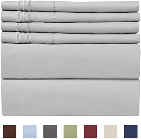 King Size Sheet Set - 6 Piece Set - Hotel Luxury Bed Sheets - Extra Soft - Deep Pockets - Easy Fit - Wrinkle Free - Breathable & Cooling Sheets - Gray - Light Grey Bed Sheets - Kings Sheets - 6 PC