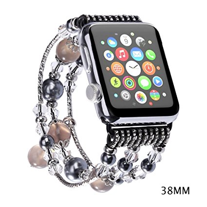 JOMOQ Apple Watch Band, Fashion Sports Beaded Bracelet Replacement iWatch Strap Band For Women Girls, Apple Watch Series 38mm/42mm