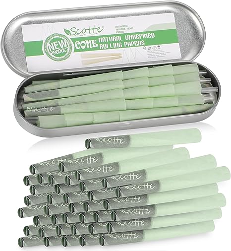 Scotte 40 Pre Rolled Cones 1 1/4 Size Organic Cigarette Rolling Papers with Tips (78mm/3inch) (Green)