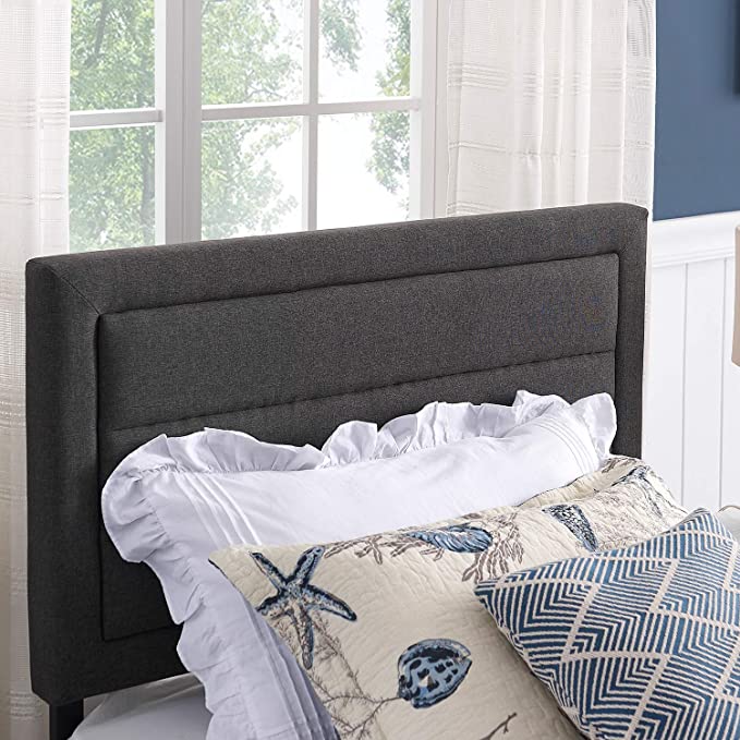 VECELO Upholstered Linen Fabric Surface,Metal Frame Woodboard Inner Sponge, Twin Headboard Dark Grey