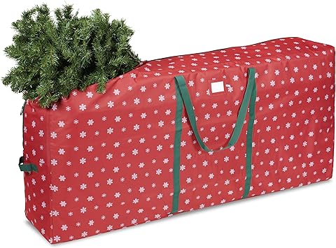 ZOBER Christmas Tree Storage Bag - Extra Large, 65x15x30 Inch Tree Bags w/Zipper and Handle - Holds up to 9 Foot Trees - Perfect for Holiday and Xmas Decor Organization - Red Snowflake Pattern