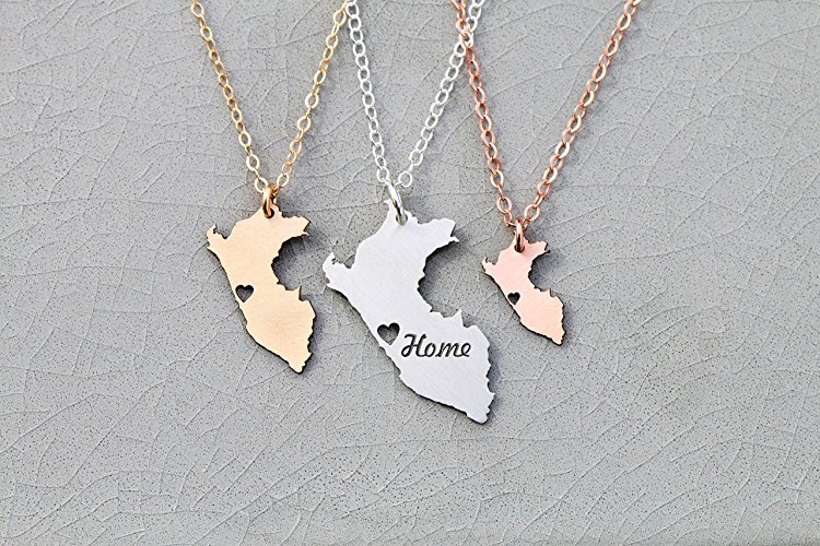 Peru Necklace - IBD - Personalize with Name or Coordinates – Choose Chain Length – Pendant Size Options - Ships in 1 Business Day - 935 Sterling Silver 14K Rose Gold Filled Charm