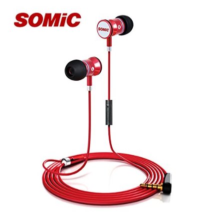 SomicIn-Ear Earphones MH405 In-Ear earbud Headphone Red for iPhone 6 6 Plus iPod iPad Air Samsung S6 S5 HTC LG G4 G3 Android Smartphones MP3 Players