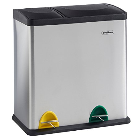 VonHaus Recycling Bin with Lids for Kitchens | 36 Litre Capacity | 2 Colour Coded Compartments