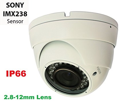 Gawker G1067PIRW 1000TVL Sony IMX238 Sensor Turret Dome CCTV camera, IP66 Weather proof, 2.8-12mm Varifocal lens, IR Smart no ghost image, DNR OSD, White color metal case, DC12V.