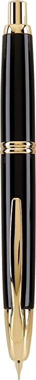 PILOT Vanishing Point Collection Refillable & Retractable Fountain Pen, Black Barrel with Gold Accents, Blue Ink, Medium Nib (60265)