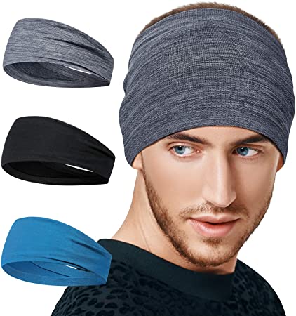 BF BAFLY Headbands for Men Women - Sweat Band & Mens Headband Mesh Design Non Slip Stretchy Moisture Wicking Breathable Workout Sweatbands for Running, Cycling, Gym, Yoga (3 Pack)
