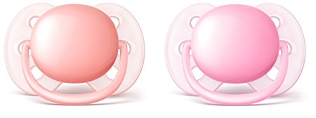 Philips Avent Ultra Soft Pacifier, 0-6 months, Pink/Peach, 2 pack, SCF213/20